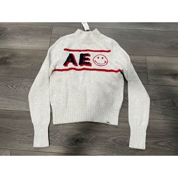 American Eagle Womens XS Smiley Graphic Mockneck Sweater - Picture 4 of 8